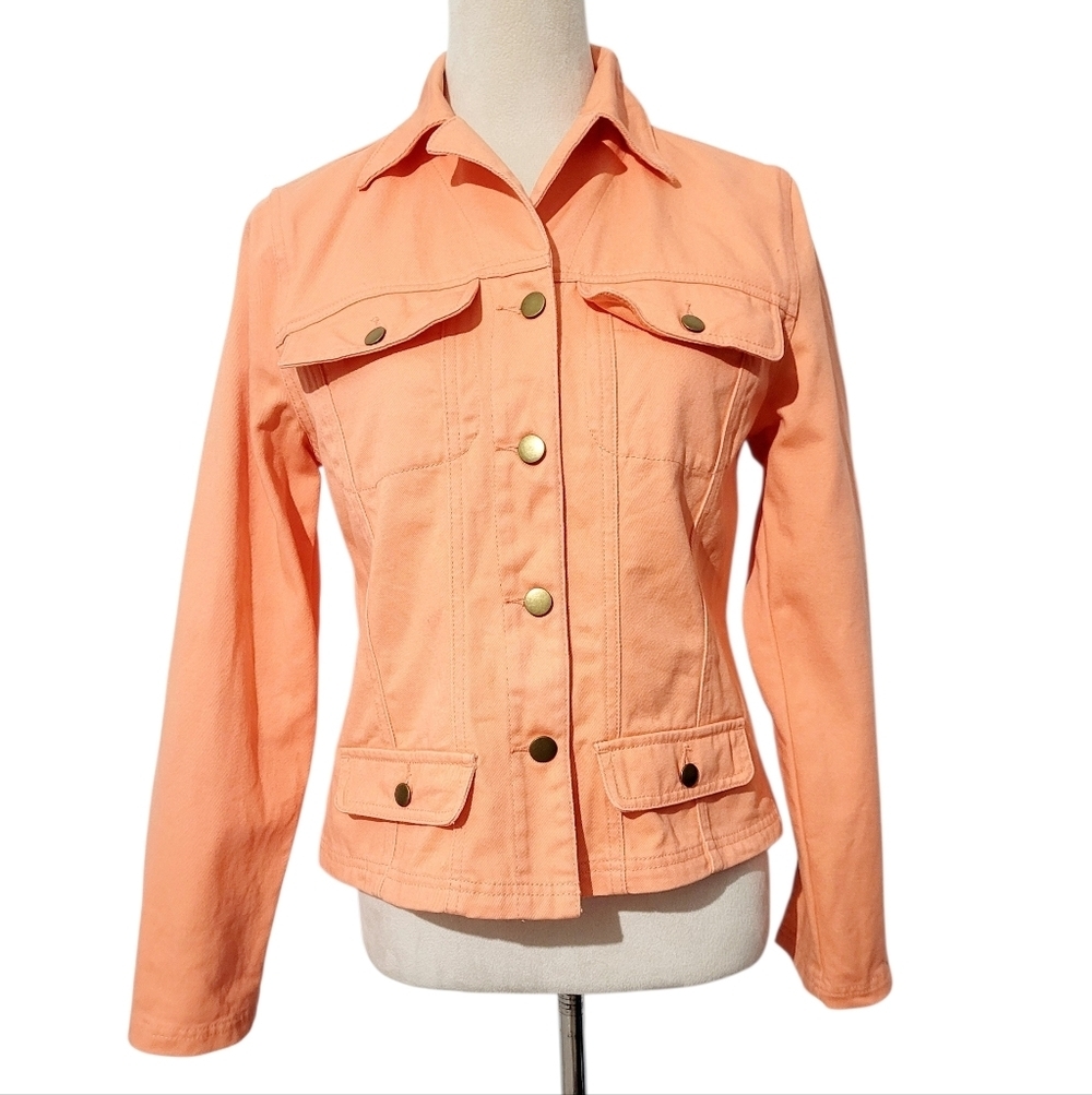 Chadwick’s Peach 100% Cotton Utility Jacket Women’s Size 6 Button Front - Picture 3 of 12